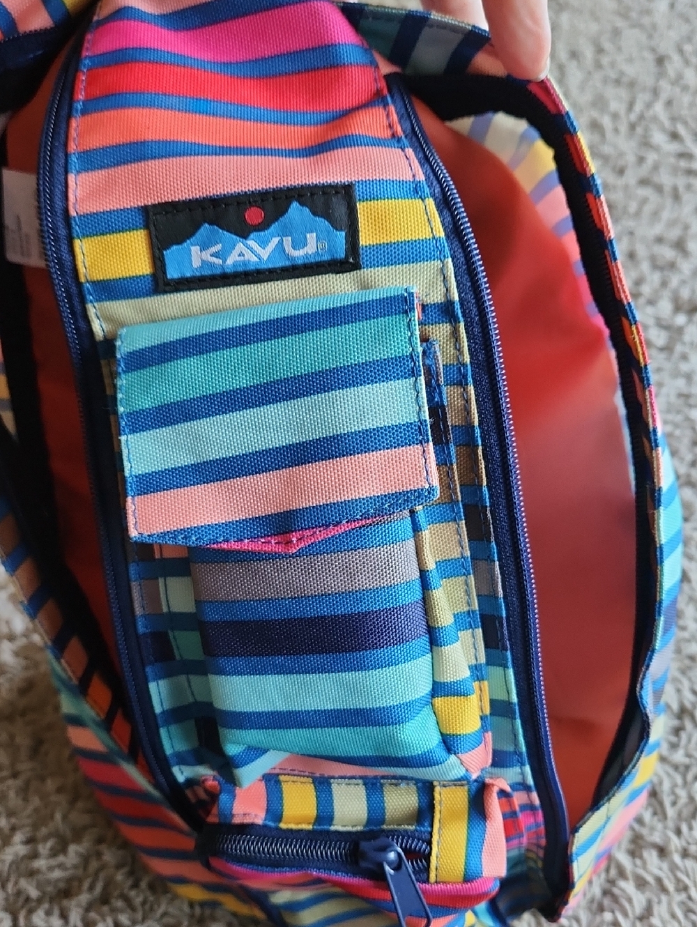 Kavu Large Striped Sling Bag - Blue, Pink, Yellow, Green - Picture 6 of 8